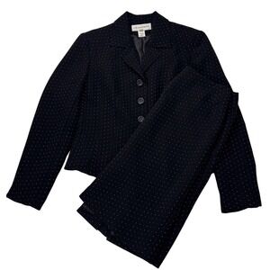 Jones New York Suit Women's SZ 6‎ Black Blazer & Skirt Polka Dots Fully Lined